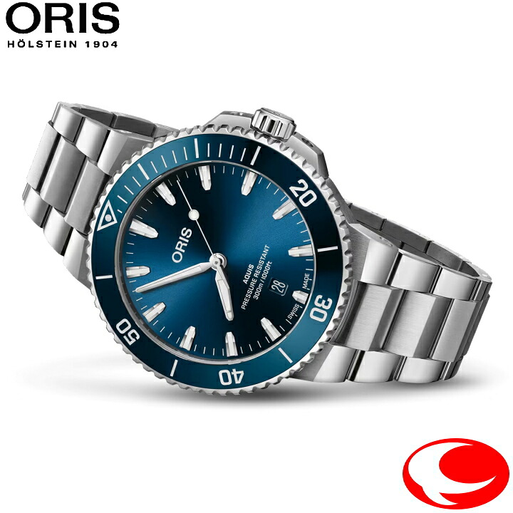 ORIS オリス Aquis 新アクイスデイト 0173377894135-0782304PEB ブルー 自動巻き オートマティック 43.5mm セラミックベゼル ステンレススティールベルト 300m防水【正規３年間保証】【43.5ミリ】【プレゼント】