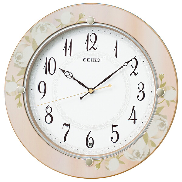 SEIKO セイコー 電波掛け掛け時計 KX220P (セイコークロック) 薄ピンク花模様光沢仕上げ