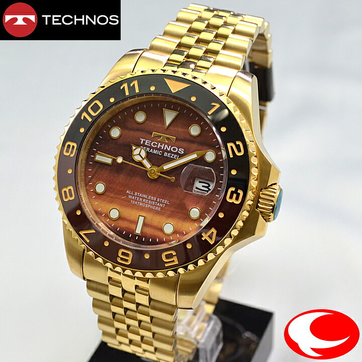 【最強配送】テクノス(TECHNOS) メンズ 腕時計 クオーツ　10気圧防水 T9C11OG タイガーアイ風文字盤【送料無料】【ギフト包装】【プレゼント】｜ウォッチ・ジュエリーのヨシイ
