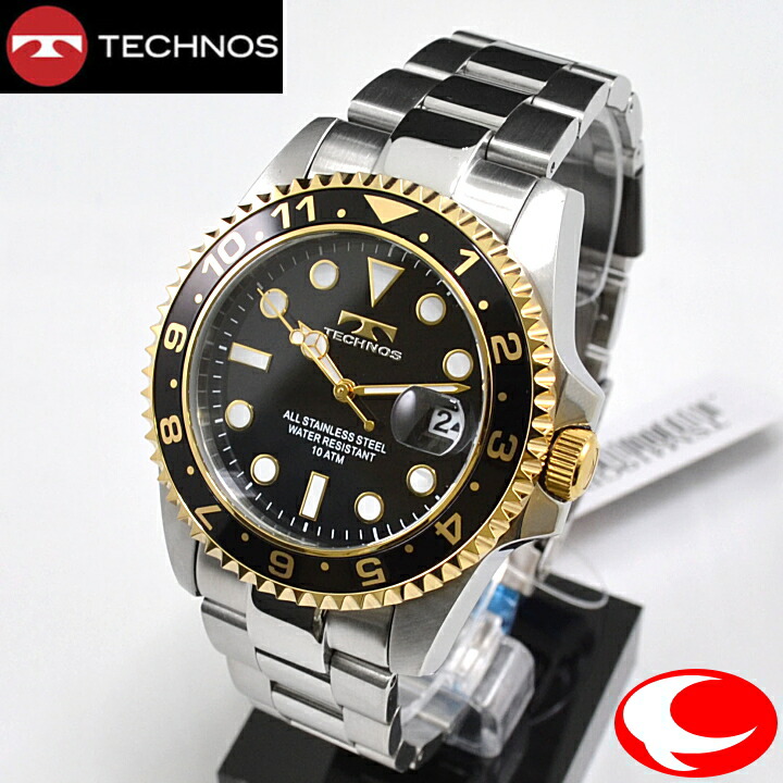 (最強配送)テクノス(TECHNOS) メンズ 腕時計 10気圧防水 TSM419GB ブラック/ゴールドカラーベゼル ブラック文字盤 ダイバーズタイプ 【最安値挑戦】【プレゼント】