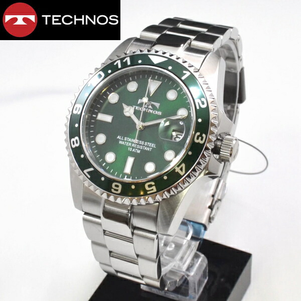 （最強配送）テクノス(TECHNOS) 腕時計 10気圧防水 TSM419MM シルバー グリーン文字盤 【最安値挑戦】【プレゼント】