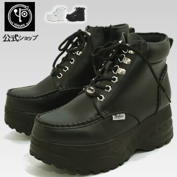ヨースケ 厚底 スニーカー メンズ ハイカット 公式キズ補修液付 YOSUKE プラットフォームスニーカー 7cm 厚底フラット ボリュームソール 厚底ブーツ 黒 白 ヒールスニーカー