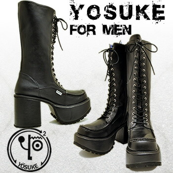 ヨースケ メンズ / 堅苦しさキズ取りつくろう液付 YOSUKE 厚底 レースアップブーツ メンズ 10珊 踵ブーツ 黒いこと