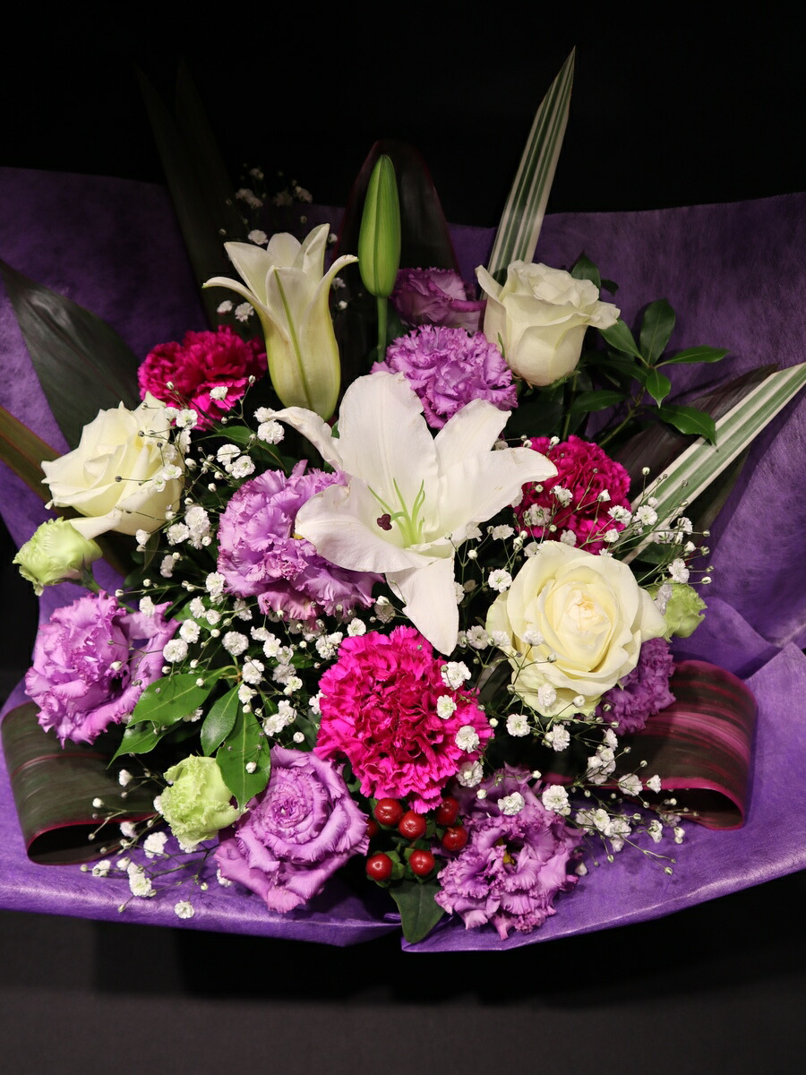 商品id 1428 アレンジメント 白 紫系 フラワーアレンジ アレンジ 花 ギフト 周年 開店 開店祝い オープン 祝 お祝い 御祝い 誕生日 誕生日 祝い 生誕 生誕祭 バースデー 舞台 公演 楽屋花 発表会 劇場 イベント ライブ 個展 展示会 プレゼント 記念日