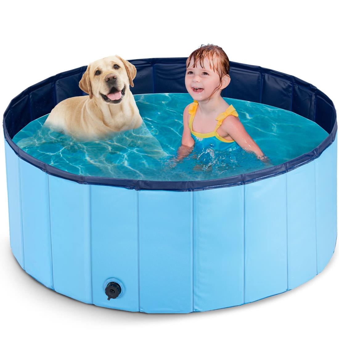 Ninonly プール 子供用プール 犬用プール ペット用 バスプール 頑丈設計 折り畳み式 収納便利 排水キャップ付 空気入れ不要 屋内用 お庭用 水遊び 直径160ｘ高さ40cm（ブルー）