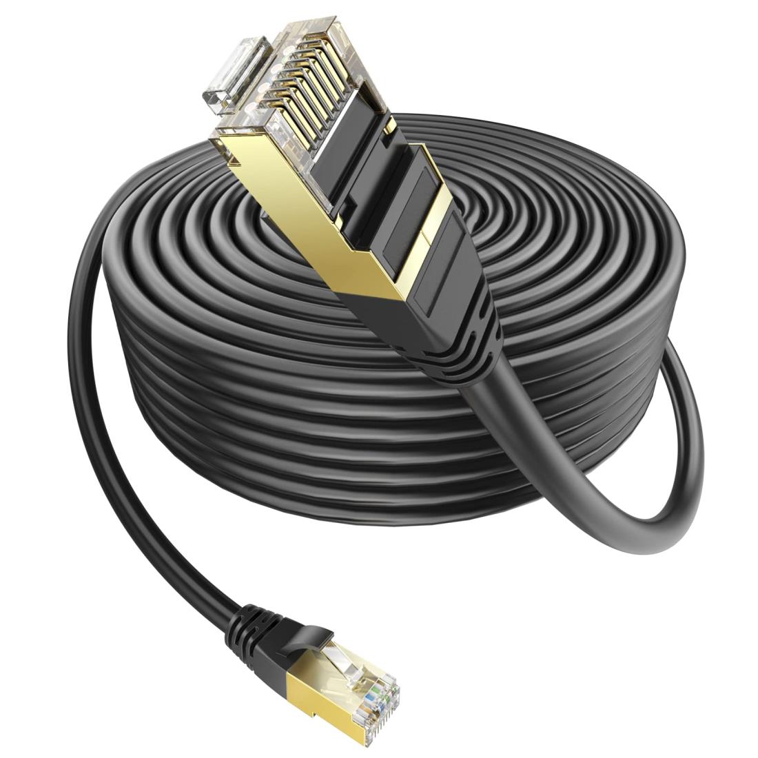 LANケーブル 100m 屋外用 ランケーブル PoE対応 Ankuly CAT6準拠 コネクタ付き カテゴリ6 業務用(ブラック)
