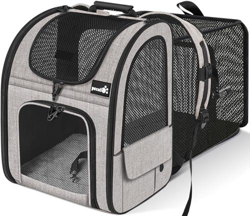 ペキュート Pecute ペット キャリーバッグ 猫用 犬用 リュック メッシュ窓 通気性 拡張可能 2WAY ペットハウス ケージ 折り畳み お出かけ ドライブ 旅行 通院 防災 避難用 キャリー カーキ