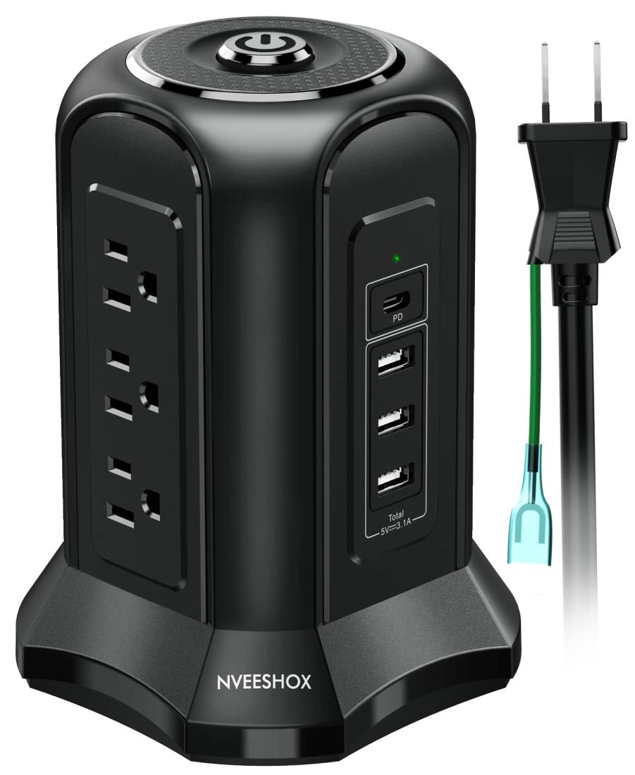 楽天市場】電源タップタワー型（ブラック・2層） 延長コード usb