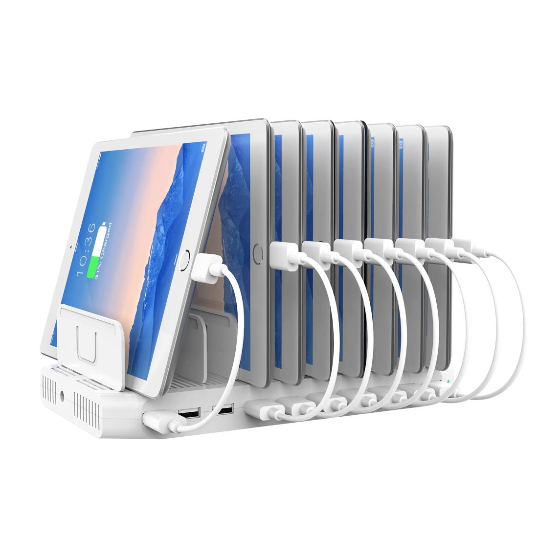 Unitek 2022冬 USB充電ステーション 10ポート 卓上充電スタンド 96W PSE認証済 10台同時充電 1.5A/2.4A スマートIC搭載 複数台対応 Android/iPhone/iPad/kindle/タブレット/PSP 仕切り板 間隔調整可能 収納便利 卓上 ホワイト