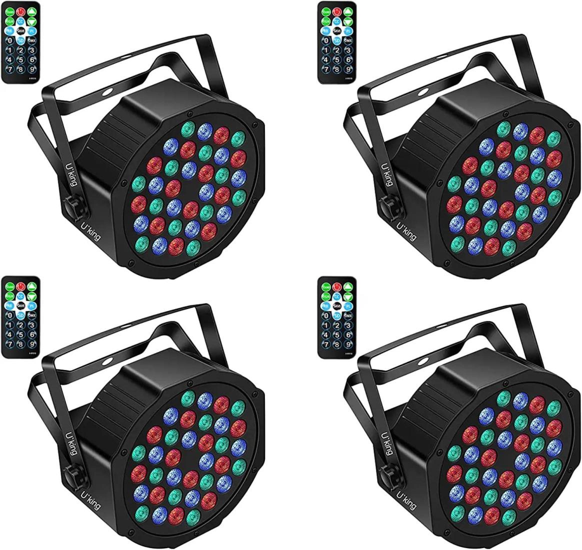 U`King ステージライト 36個LED 舞台照明 リモコン付き ディスコライト DMX512 高輝度 音声起動 多色変更 アップライト ステージ照明 屋内カラオケ/結婚式/ディスコ/演出/舞台/パーティー/クラブ/バー イルミネーション 4個セット｜よつば商店