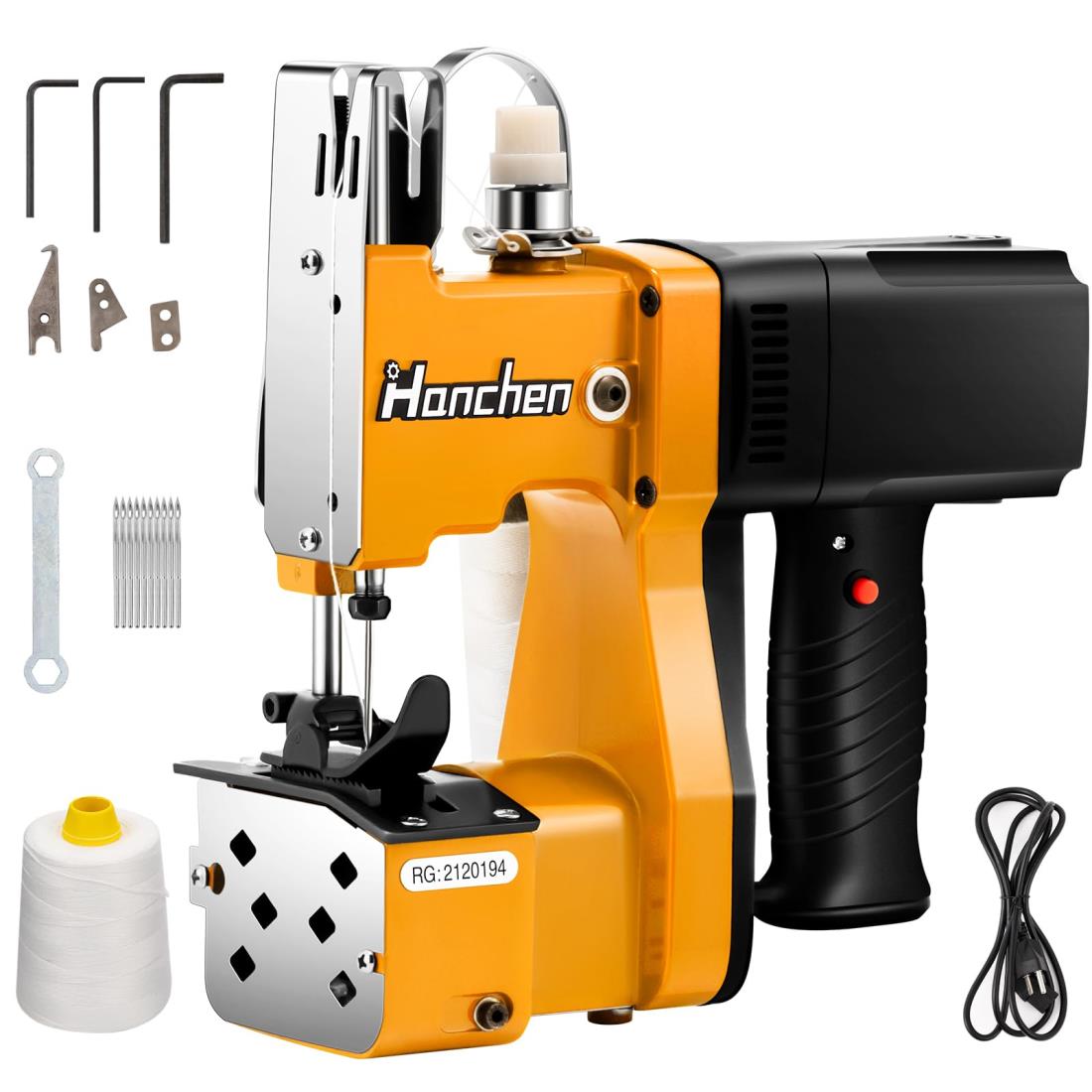 Hanchen GK9-890 ポータブル袋縫ミシン 0.2-10mm袋口縫い1800-2600針/分 自動割線 3kg軽量で便利 織りバッグ・麻袋・クラフトバッグ・紙袋 業務用 110V