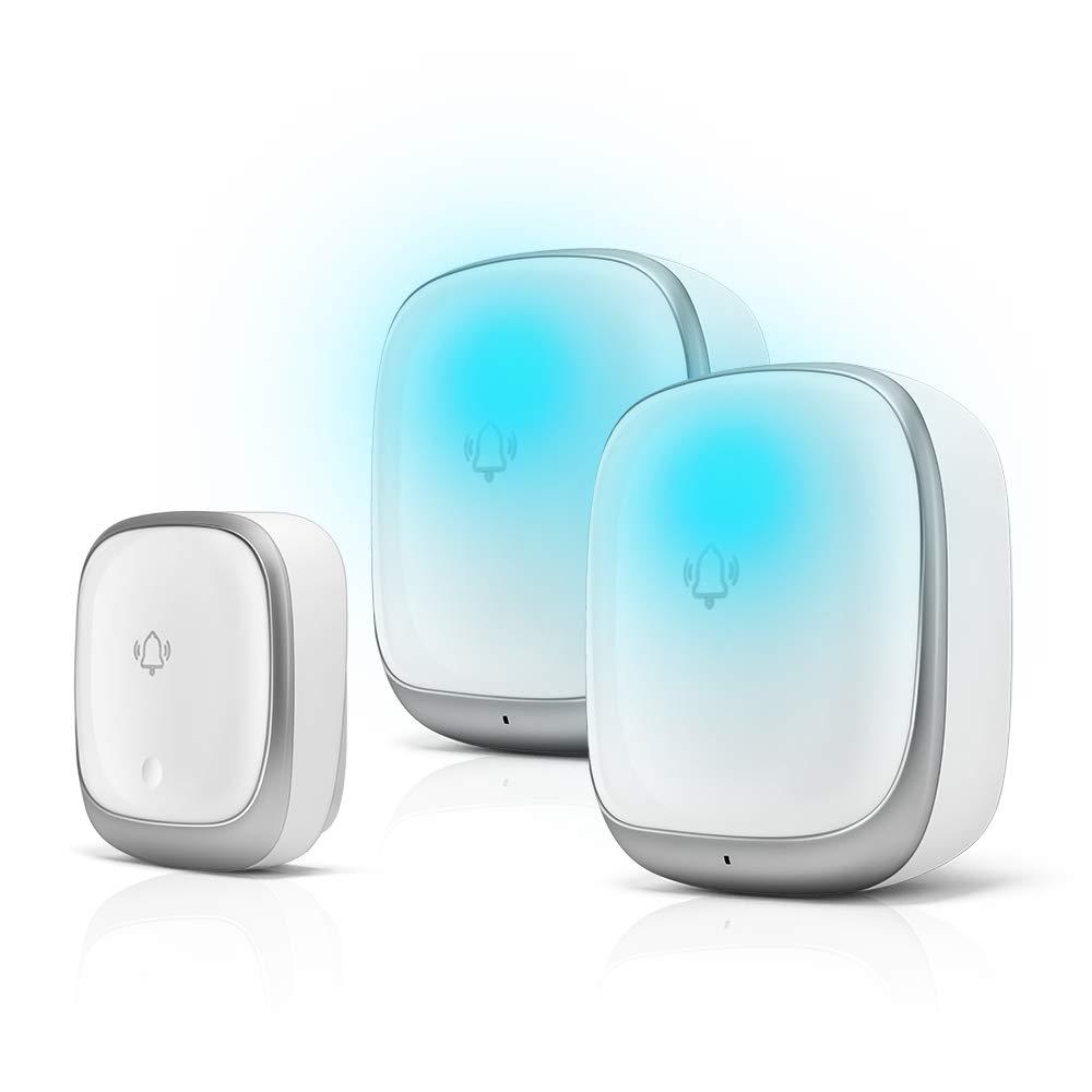 KULUSUPA ワイヤレスチャイム 玄関チャイム 電池不要 自動発電 音と光で呼び出しチャイムセット 7色led 4段階音量調節38曲選択 防水防塵 介護呼び鈴ドアベル 最高200M無線範囲 送信機１個 受信機2個