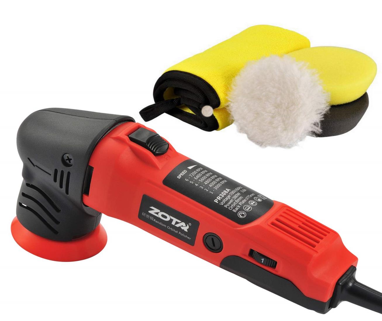 ZOTAポリッシャー,75mm小型 ランダムオービタル式,100V六段変速 3000-7200RPM 恒定回転速度 業務用 家庭用 自動車用 車磨き バイク用, 木工 錆消し 傷消し キズ消し 艶出し ワックスがけ 床磨き 家具のキズ修復 様々な 表面部分のコーティング 操作簡単｜よつば商店