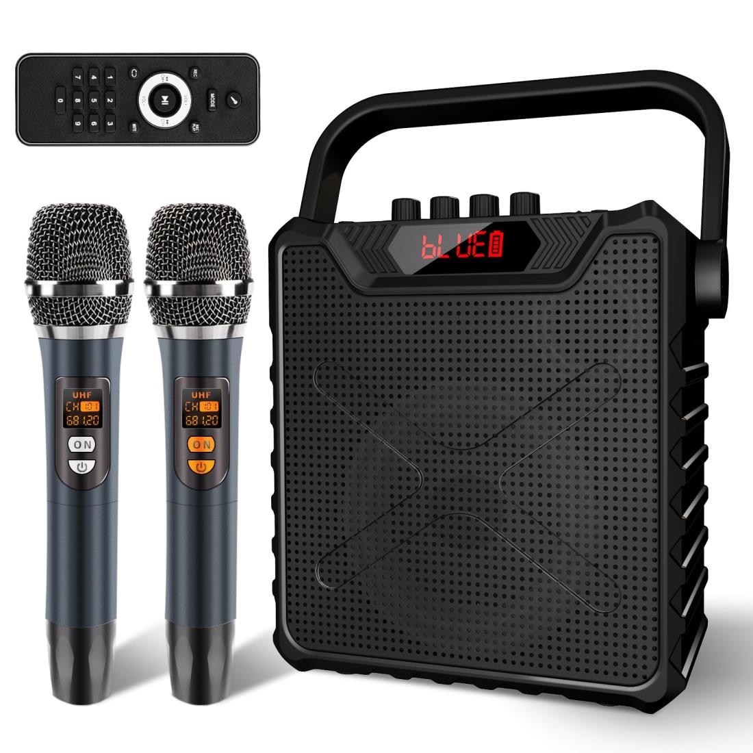 Giecy スピーカーセット 拡声器 ワイヤレスマイク2本 Bluetooth 5.0対応 充電式 UHFマイクロホン低音強化機能搭載 ポータブル マイクスピーカー拡声器 ホームパーティー、カラオケ、会議、セミナー、登山キャンプ、街頭演説、学校行事、室外、防災、イベントなどに適用 日本