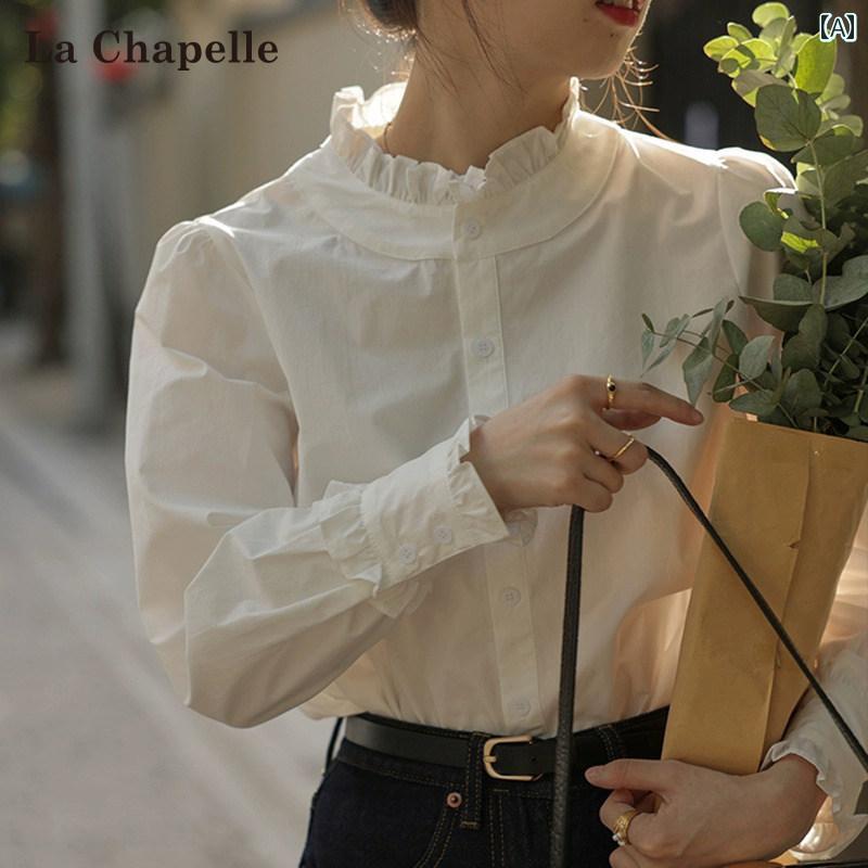 La Chapelle フレンチレース カラー 長袖 シャツ レディース 2025年 早春 韓国 スタンドカラー小 インナーシャツ