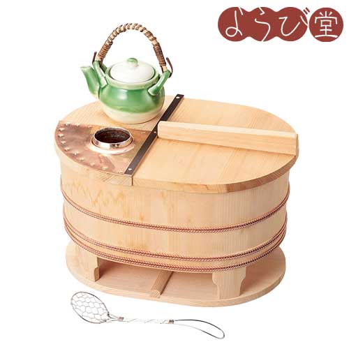 椹 小判型 湯豆腐セット 3人用 木炭専用 28.5x21xH19cm