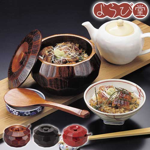 木製飯器仕掛ける 蓋・しゃもじ付（中B・大 / 摺り漆・曙・根来）