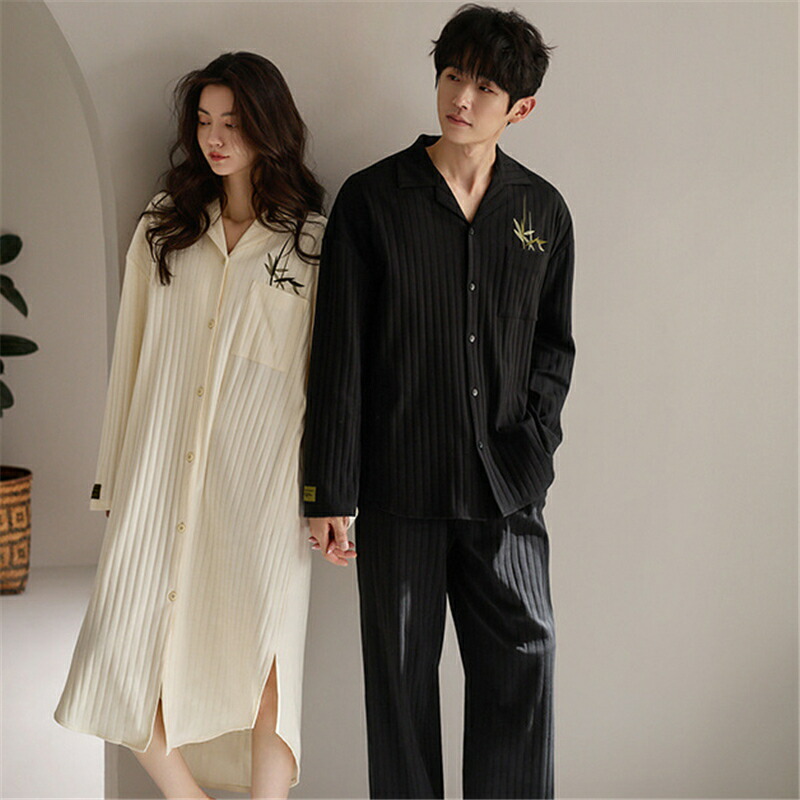 【48 時間限定 クーポン利用で 200 円 OFF】ペア パジャマ 長袖 男女2着 セット 綿100％ カジュアル セットアップ 前開き カップル 春 秋 ネグリジェ シンプル 長袖トップス ルームウェア 冬 コットン ペアパジャマ 結婚祝い プレゼント お祝い おもしろ 春秋 夫婦 ギフト