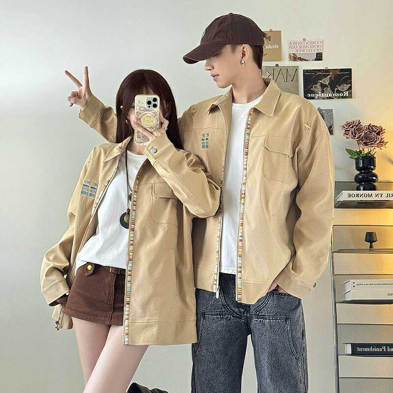 【48 時間限定 クーポン利用で 200 円 OFF】ペアルック ジャケット トップス スリムフィット セレモニー 着痩せ ショート丈 秋 前開き 長袖 アウター 大きいサイズ カップル お揃い 服 クリスマス プレゼント リンクコーデ ペア ブランド パーカー コーデ メンズ かわいい