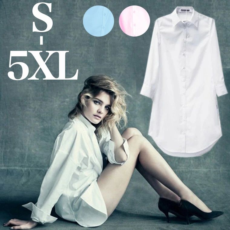 楽天市場】ホワイトシャツワンピース コットンシャツ 長袖 マキシ丈