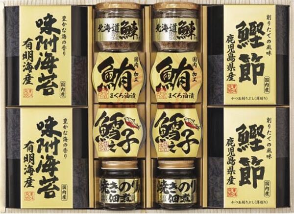 【送料無料】【４２％ＯＦＦ 】最大【半額・５０％ＯＦＦ】【のし 包装 無料】 【金の 美味之誉 「北海道産の鰊にしんフレーク・小豆島の焼海苔の佃煮・鱈之子味付け・有明海産味付け海苔・鮪まぐろ油漬・鹿児島県産鰹節」逸品の和風 ギフト】【賞味期限５４０日】