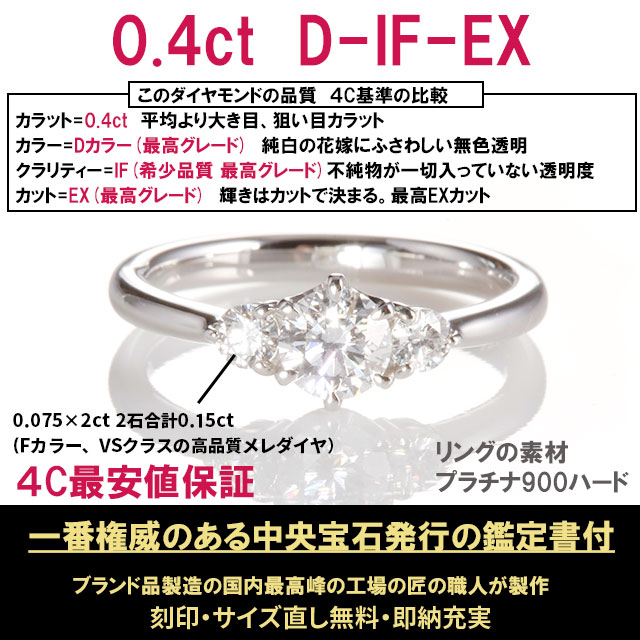 婚約指輪 0 4 ティファニー6本爪 誕生日 結婚記念日 D サイズ直し1回無料 ダイヤ If プレゼント エンゲージリング Ex サイドダイヤタイプ 指輪 0 4ct 鑑定書付 オススメ レディース 普段使い ダイヤ 刻印無料 プラチナ900 女性