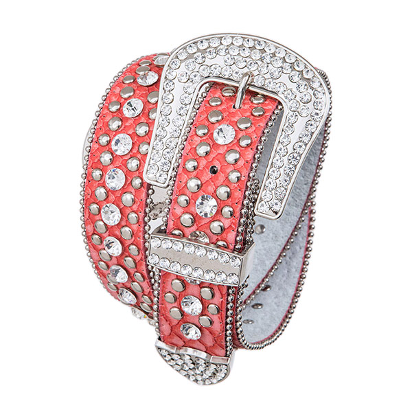 #435014ニューウェーブ New Wave クリスタルバックル ウエスタン レザーベルト ＜BLING BELT＞ レッド 本革 6041 RED S-L 【送料無料】｜ワイオミングトレイル