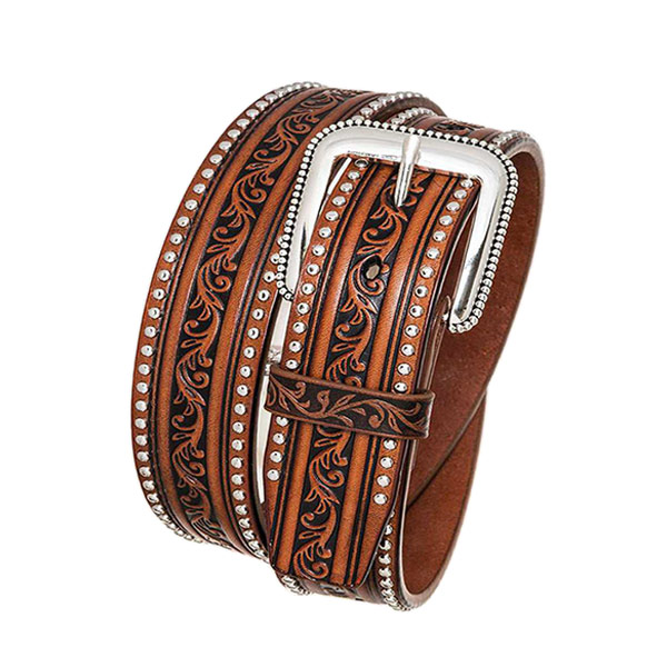 #435018前衛派 New Wave メンズ ウエスタン なめし革胴締め ＜MEN BELT＞ 赤銅色 本革 7211 BROWN 32-38 【貨物輸送無料】