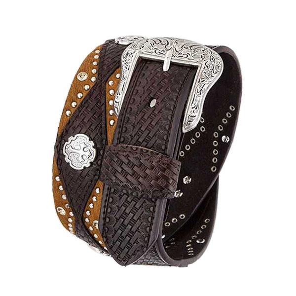 #435024前衛派 New Wave メンズ ウエスタン なめし革胴締め ＜MEN BELT＞ 赤銅色 本革 7201 BROWN 32-38 【貨物輸送無料】