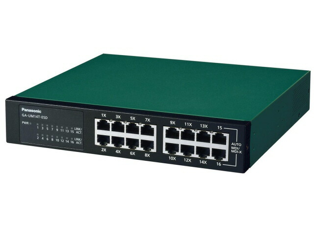 【ポイント10倍】 パナソニック ネットワークハブ GA-UM14T-ESD PN24141 [転送速度：10BASE-T(10Mbps)/100BASE-TX(100Mbps)/1000BASE-T(1000Mbps) ポート数：16 スイッチングファブリック：32Gbps 電源内蔵：○] 【P10倍】