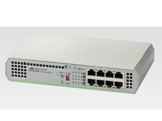 【尖んがり10倍】 アライドテレシス 網状組織こしき CentreCOM AT-GS910/8E (RoHS) [移らすす早さ：10BASE-T(10Mbps)/100BASE-TX(100Mbps)/1000BASE-T(1000Mbps) 界面数：8 スイッチングファブリック：16Gbps] 【P10倍】
