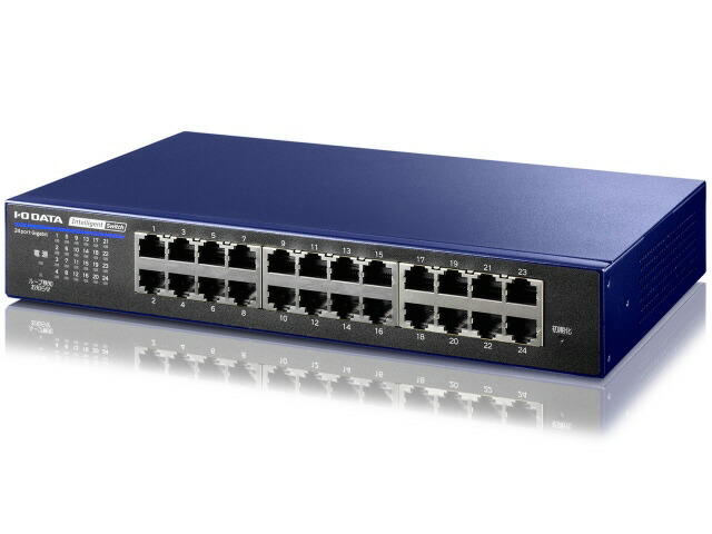 【尖んがり10倍】 IODATA 網状組織こしき BSH-G24MB [千年紀群青] [伝える迅速さ：10BASE-T(10Mbps)/100BASE-TX(100Mbps)/1000BASE-T(1000Mbps) 界面数：24 スイッチングファブリック：48Gbps ワット数内蔵：○] 【P10倍】 スイッチングハブ-有線LAN