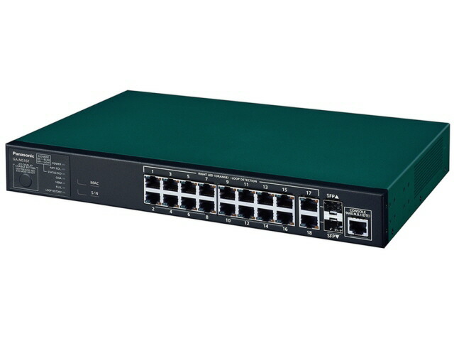 【尖んがり10倍】 パナソニック 網状組織こしき GA-MS16T PN26164 [緑であること/黒いこと] [遷らすす早さ：10BASE-T(10Mbps)/100BASE-TX(100Mbps)/1000BASE-T(1000Mbps) 界面数：18 スイッチングファブリック：36Gbps ワット数内蔵：○] 【P10倍】