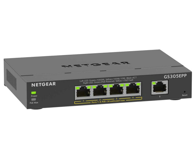 【尖んがり10倍】 NETGEAR スイッチングこしき(網状組織こしき) GS305EPP-100JPS [移らすす早さ：10BASE-T(10Mbps)/100BASE-TX(100Mbps)/1000BASE-T(1000Mbps) 界面数：5 スイッチングファブリック：10Gbps PoE相応う：○] 【P10倍】
