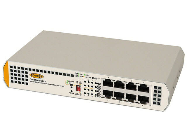 【尖んがり10倍】 COREGA スイッチングこしき(網状組織こしき) CO-BSW08GTX3 [移らすす早さ：10BASE-T(10Mbps)/100BASE-TX(100Mbps)/1000BASE-T(1000Mbps) 界面数：8 スイッチングファブリック：16Gbps ワット数内蔵：○] 【P10倍】