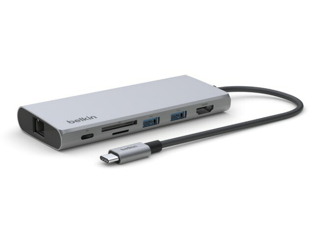 【ポイント10倍】 BELKIN USBハブ INC009btSGY [シルバー] [ポート数：3系統 インターフェイス(パソコン側)：USB3.2 Gen2 Type-C インターフェイス(USB機器側)：USB3.2 Gen2 Type-Ax2/Type-Cx1/HDMIx1/LANx1/SDカードスロット/microSDカードスロット] 【P10倍】｜YOUPLAN