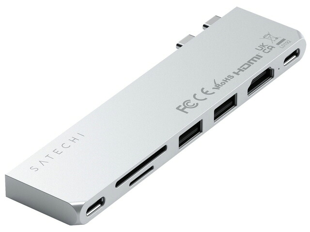 【ポイント10倍】 Satechi USBハブ PST-HUCPHSS [シルバー] [ポート数：4系統 インターフェイス(パソコン側)：USB Type-Cx2 インターフェイス(USB機器側)：USB3.2 Gen2 Type-Ax2/Type-Cx1/USB4 Type-Cx1/HDMIx1/SD/microSD] 【P10倍】｜YOUPLAN