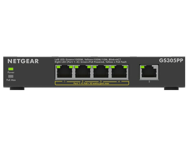 【尖んがり10倍】 NETGEAR スイッチングこしき(網状組織こしき) GS305PP-300JPS [移らすす早さ：10BASE-T(10Mbps)/100BASE-TX(100Mbps)/1000BASE-T(1000Mbps) 界面数：5 PoE相応う：○] 【P10倍】