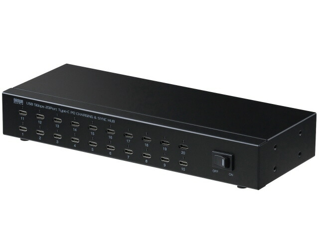 【ポイント10倍】 サンワサプライ USBハブ USB-5TCPS20 [ポート数：20系統 電源供給：セルフパワー インターフェイス(パソコン側)：USB3.2 Gen1 Type-C インターフェイス(USB機器側)：USB3.2 Gen1 Type-Cx10] 【P10倍】