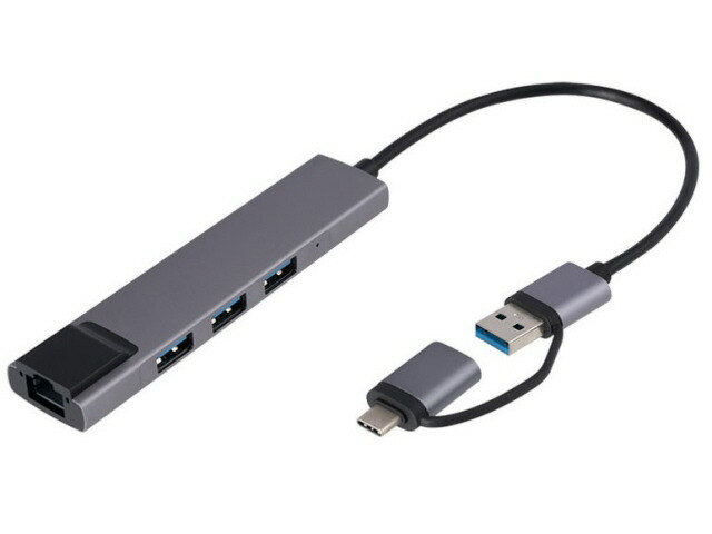 【ポイント10倍】 ナカバヤシ USBハブ Digio2 UH-C3L373GY [グレー] [ポート数：3系統 電源供給：バスパワー インターフェイス(パソコン側)：USB3.2 Gen1 Type-A/変換アダプタ Type-A&hArr;Type-C インターフェイス(USB機器側)：USB3.2 Gen1 Type-Ax3/LANx1] 【P10倍】｜YOUPLAN