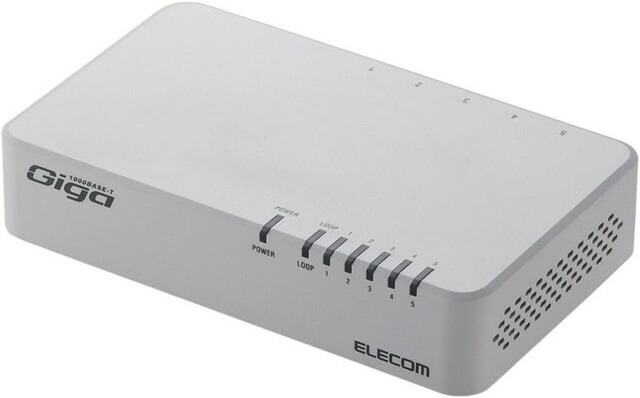 【ポイント10倍】 エレコム スイッチングハブ(ネットワークハブ) EHC-G05PN-JW [ホワイト] [転送速度：10BASE-T(10Mbps)/100BASE-TX(100Mbps)/1000BASE-T(1000Mbps) ポート数：5 スイッチングファブリック：10Gbps 電源内蔵：○] 【P10倍】