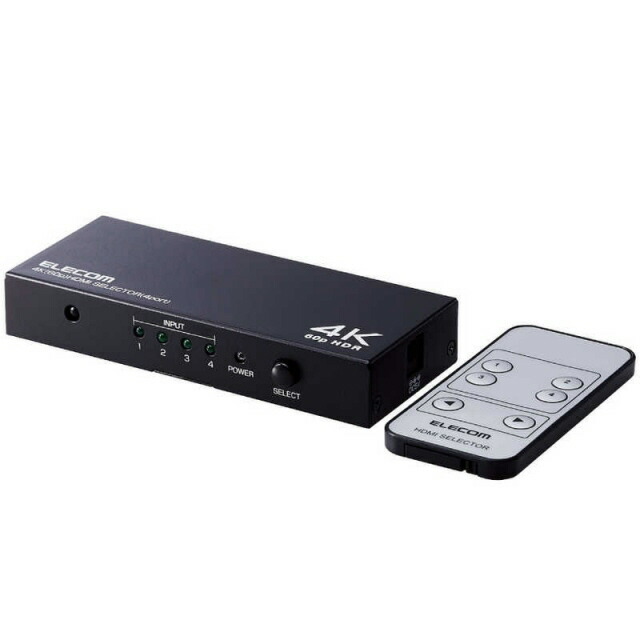 【尖んがり10倍】 エレコム AVセレクター DH-SW4KP41BK [HDMIセレクター：○ HDMIインプット：4取り合わせ HDMI最終生産物：1取り合わせ 幅x高さx奥ぶかさ：123x20x51粍] 【P10倍】