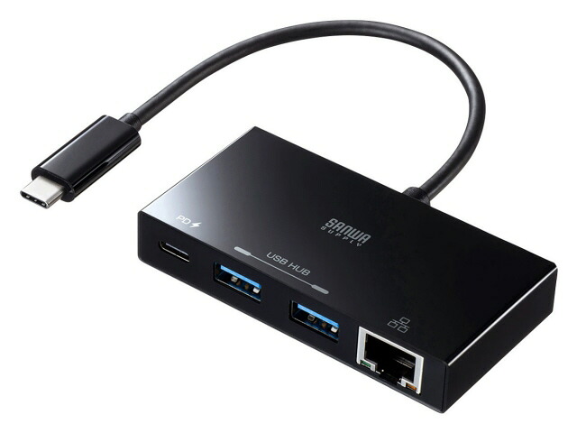 【ポイント10倍】 サンワサプライ USBハブ USB-3TCH20BK [ブラック] [ポート数：3系統 電源供給：バスパワー/セルフパワー インターフェイス(パソコン側)：USB3.1 Gen1(USB3.0) Type-C インターフェイス(USB機器側)：USB3.1 Gen1(USB3.0) Type-Ax2/Type-Cx1/LANx1]｜YOUPLAN