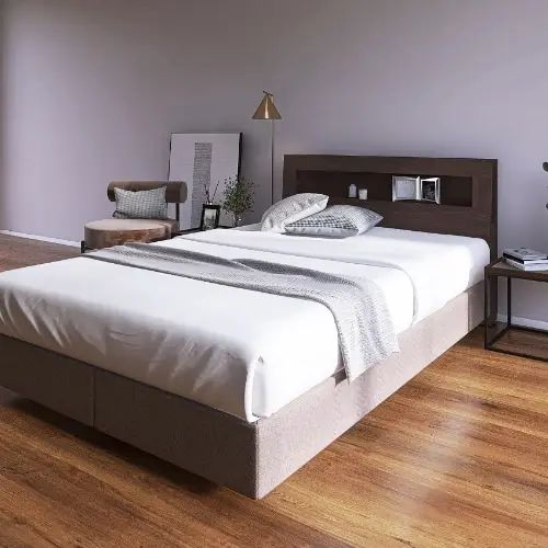 [ベッド ダブル] フランスベッド 幅141cm マットレスベッド 照明付き マットレス付き 脚付き 棚付き コンセント付き 防ダニ 抗菌 防臭 日本国産 ウォルナット柄 モダン 高級感 フランスベッド 低ホルムアルデヒド ナチュラル 幅98cm 長さ206cm フレームのみ