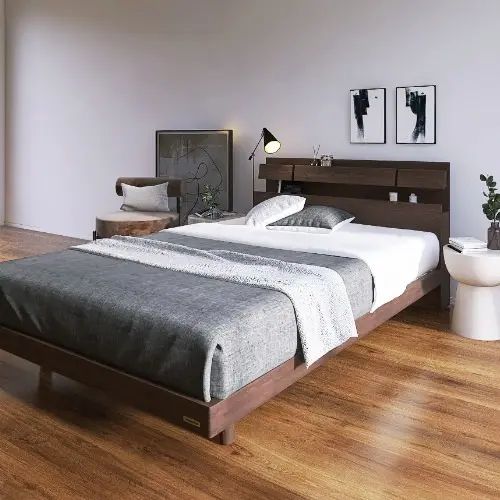 [ベッド ダブル] フランスベッド 幅141cm 収納付き すのこ 照明付き マットレス付き 脚付き 棚付き コンセント付き 防ダニ 抗菌 防臭 日本国産 ウォルナット柄 モダン 北欧風 フランスベッド 高さ調整 低ホルムアルデヒド ナチュラル 幅98cm 長さ206cm
