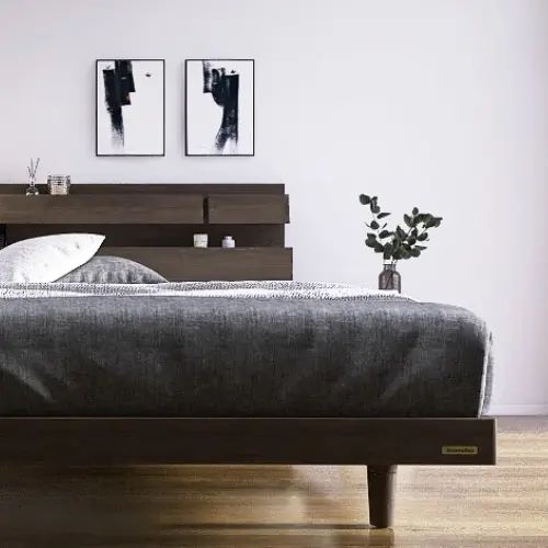 [ベッド クイーン] フランスベッド 幅172cm 収納付き すのこ 照明付き マットレス付き 脚付き 棚付き コンセント付き 防ダニ 抗菌 防臭 日本国産 ウォルナット柄 モダン 北欧風 フランスベッド 高さ調整 低ホルムアルデヒド ダークブラウン 幅120cm 長さ206cm