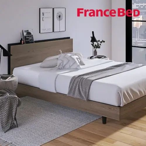 [ベッド シングル] フランスベッド 幅97cm すのこ マットレス付き 脚付き 棚付き コンセント付き 防ダニ 抗菌 防臭 日本国産 シンプル 北欧風 ナチュラル 高さ調整 低ホルムアルデヒド ナチュラル 幅120cm 長さ206cm フレームのみ