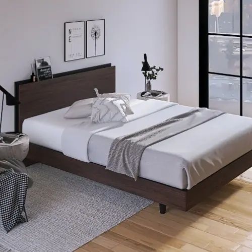 [ベッド シングル] フランスベッド 幅97cm すのこ マットレス付き 脚付き 棚付き コンセント付き 防ダニ 抗菌 防臭 日本国産 ウォルナット柄 シンプル モダン 高さ調整 低ホルムアルデヒド ホワイト 幅83cm 長さ206cm フレームのみ