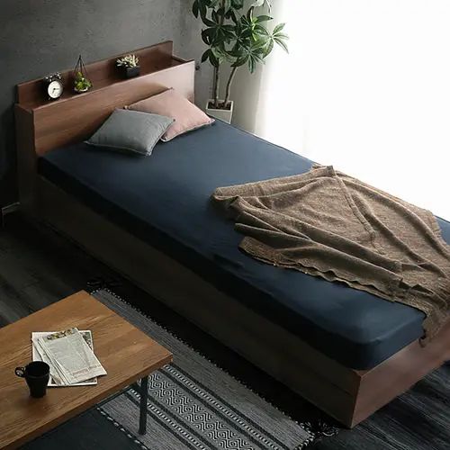 [ベッド シングル] 幅106.5cm 収納付き ウォルナット調 棚付き コンセント付き 引き出し付き ウォルナット柄 ヴィンテージ 木目調 ホワイト 幅120cm 長さ219cm ウォールナット｜ユアダイニング 店