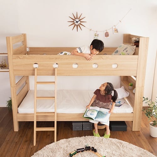 2段ベッド シングルベッド 棚付き すのこベッド 頑丈 ウォールナット調 ホワイト 幅120cm 長さ206cm ウォールナット ウォールナット ナチュラル